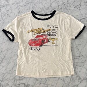 Women Sz XL Lightning McQueen Cars Graphic Tee Crop Ringer